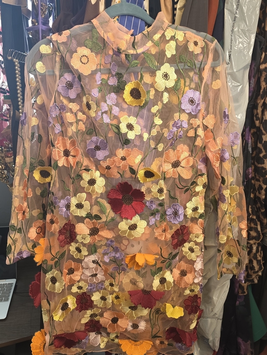 Dresses & Skirts - Sheer Floral Embroidered Mesh Dress - Multicolor Floral